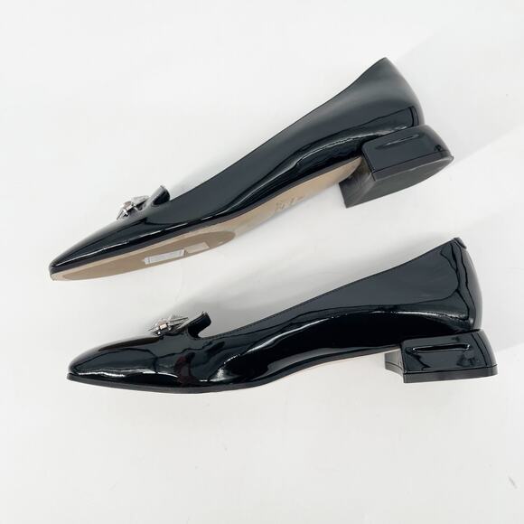 Jimmy Choo Black Patent Leather Ravi Crystal Square Toe Ballerina Pumps IT 38 - Picture 4 of 11
